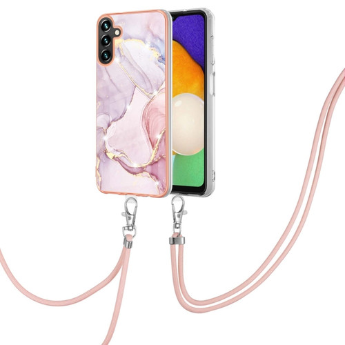 Samsung Galaxy A13 5G Electroplating Marble IMD TPU Phone Case with Lanyard - Rose Gold 005