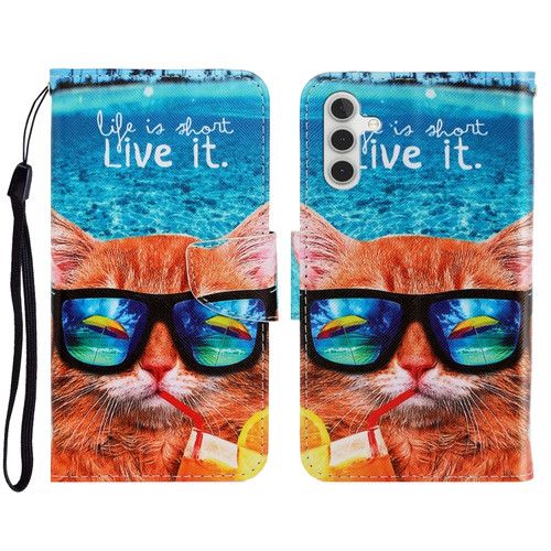 Samsung Galaxy A13 5G 3D Colored Drawing Horizontal Flip Leather Phone Case with Holder & Card Slots & Wallet - Underwater Cat