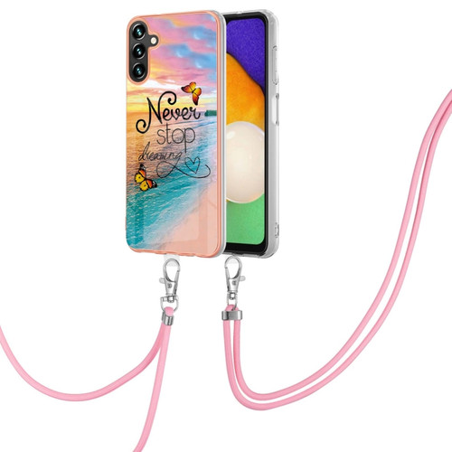 Samsung Galaxy A13 5G Electroplating IMD TPU Phone Case with Lanyard - Dream Butterfly