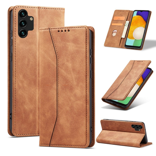 Samsung Galaxy A13 5G Magnetic Dual-fold Leather Phone Case - Brown