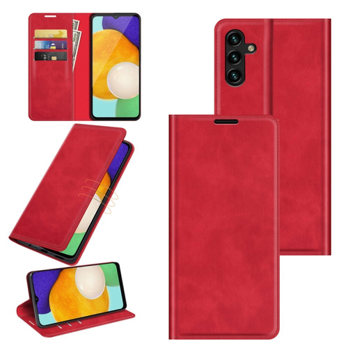 Samsung Galaxy A13 5G Retro-skin Magnetic Leather Case with Holder & Card Slots & Wallet - Red