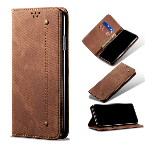 Samsung Galaxy A13 5G/4G/A04/A04S Denim Texture Casual Style Leather Phone Case - Brown