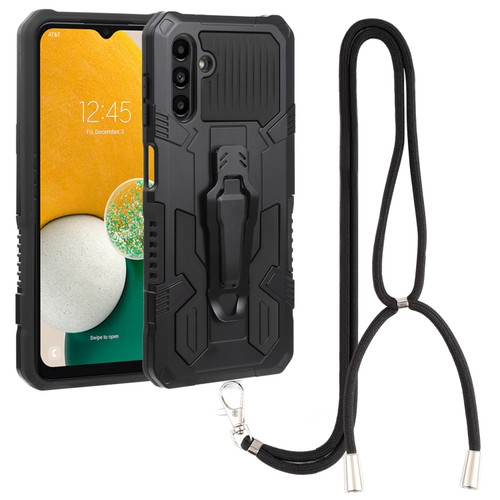 Samsung Galaxy A13 5G Armor Warrior Shockproof PC + TPU Lanyard Phone Case - Black