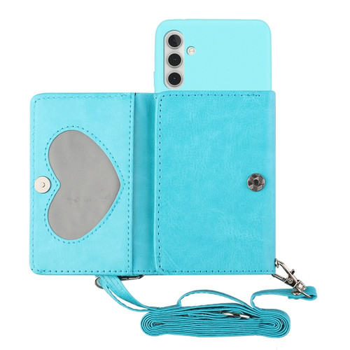 Samsung Galaxy A13 5G Crossbody Lanyard Wallet Card Bag Phone Case - Light Blue