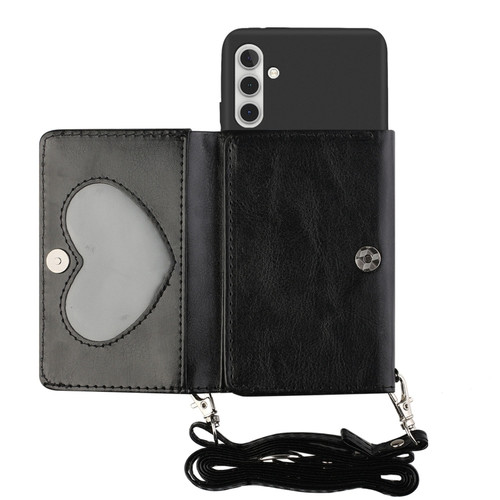 Samsung Galaxy A13 5G Crossbody Lanyard Wallet Card Bag Phone Case - Black
