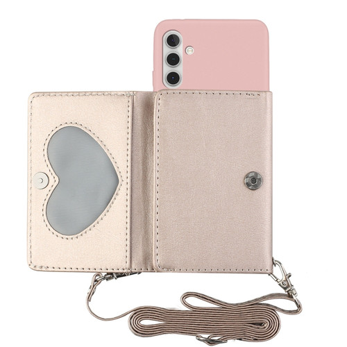 Samsung Galaxy A13 5G Crossbody Lanyard Wallet Card Bag Phone Case - Pink
