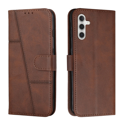 Samsung Galaxy A13 5G Stitching Calf Texture Buckle Leather Phone Case - Brown