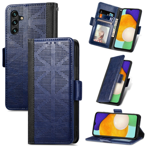 Samsung Galaxy A13 5G Grid Leather Flip Phone Case - Blue