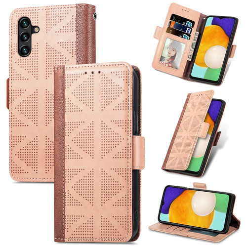 Samsung Galaxy A13 5G Grid Leather Flip Phone Case - Apricot