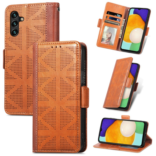Samsung Galaxy A13 5G Grid Leather Flip Phone Case - Brown