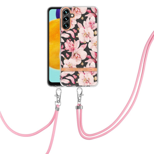 Samsung Galaxy A13 5G Flowers Series TPU Phone Case with Lanyard - Pink Gardenia