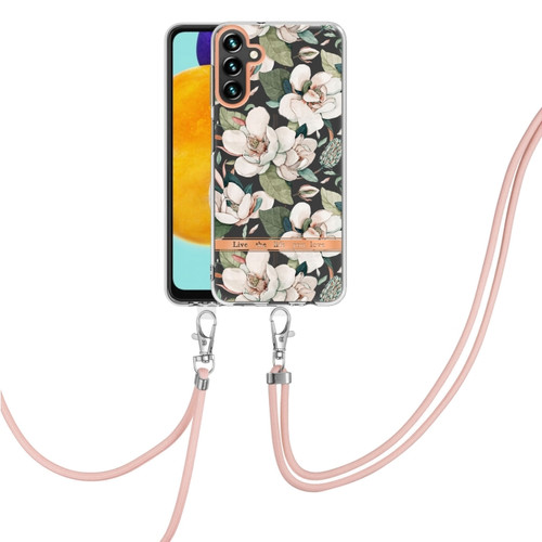 Samsung Galaxy A13 5G Flowers Series TPU Phone Case with Lanyard - Green Gardenia