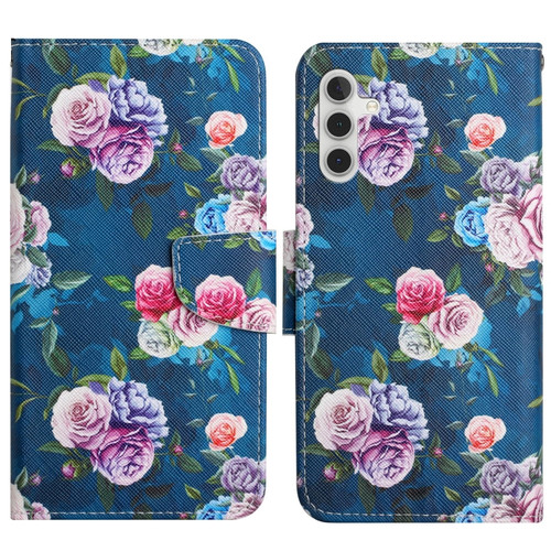 Samsung Galaxy A13 5G Painted Pattern Horizontal Flip Leather Phone Case - Fluorescent Rose