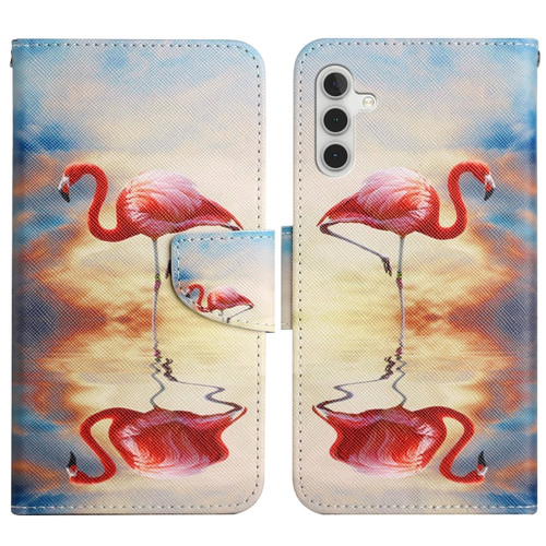 Samsung Galaxy A13 5G Painted Pattern Horizontal Flip Leather Phone Case - Flamingo