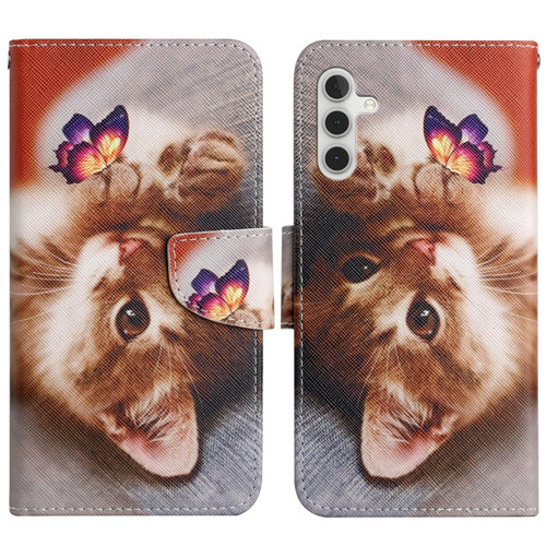 Samsung Galaxy A13 5G Painted Pattern Horizontal Flip Leather Phone Case - Butterfly Cat