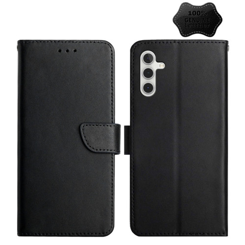Samsung Galaxy A13 5G Genuine Leather Fingerprint-proof Horizontal Flip Phone Case - Black