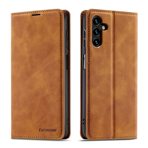 Samsung Galaxy A13 5G Forwenw Dream Series Oil Edge Strong Magnetism Leather Phone Case - Brown