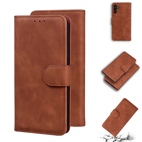 Samsung Galaxy A13 5G Skin Feel Pure Color Flip Leather Phone Case - Brown