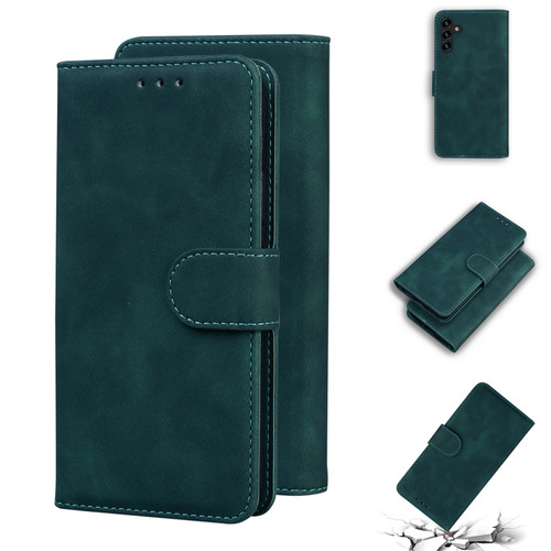 Samsung Galaxy A13 5G Skin Feel Pure Color Flip Leather Phone Case - Green