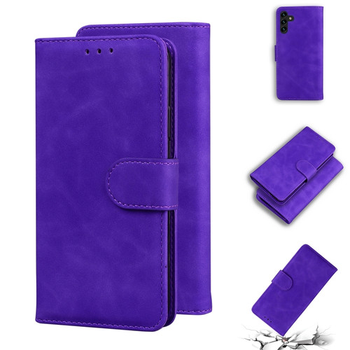 Samsung Galaxy A13 5G Skin Feel Pure Color Flip Leather Phone Case - Purple