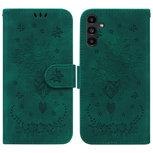 Samsung Galaxy A13 5G Butterfly Rose Embossed Leather Phone Case - Green