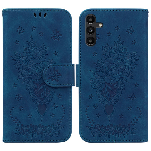 Samsung Galaxy A13 5G Butterfly Rose Embossed Leather Phone Case - Blue