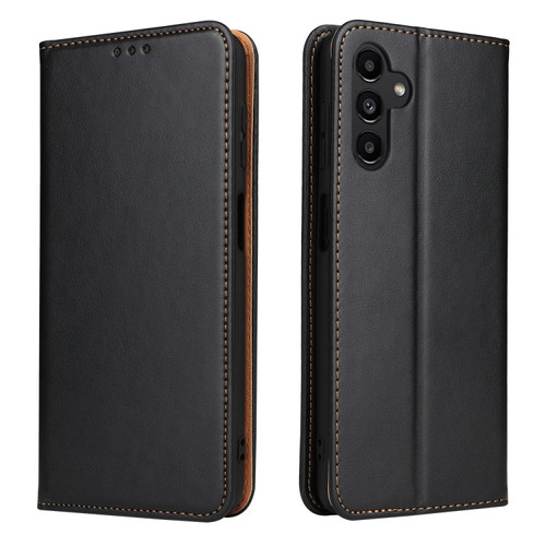 Samsung Galaxy A13 5G Fierre Shann PU Genuine Leather Texture Leather Phone Case - Black