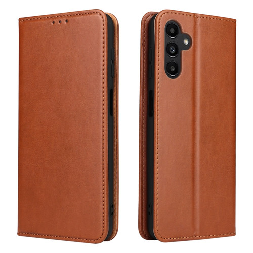 Samsung Galaxy A13 5G Fierre Shann PU Genuine Leather Texture Leather Phone Case - Brown