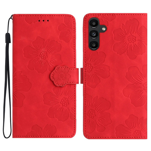 Samsung Galaxy A13 5G Flower Embossing Pattern Leather Phone Case - Red