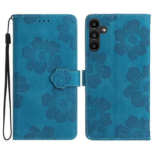 Samsung Galaxy A13 5G Flower Embossing Pattern Leather Phone Case - Blue