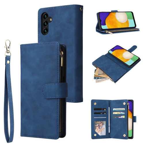 Samsung Galaxy A13 5G Multifunctional Frosted Zipper Wallet Leather Phone Case - Blue