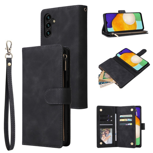 Samsung Galaxy A13 5G Multifunctional Frosted Zipper Wallet Leather Phone Case - Black