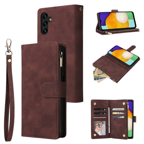 Samsung Galaxy A13 5G Multifunctional Frosted Zipper Wallet Leather Phone Case - Coffee