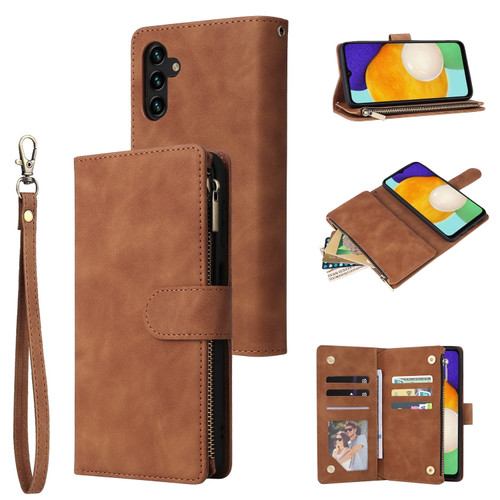 Samsung Galaxy A13 5G Multifunctional Frosted Zipper Wallet Leather Phone Case - Brown