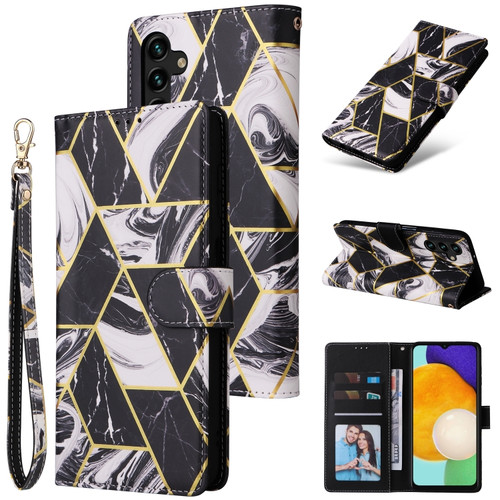 Samsung Galaxy A13 5G Marble Bronzing Stitching Leather Phone Case - Black