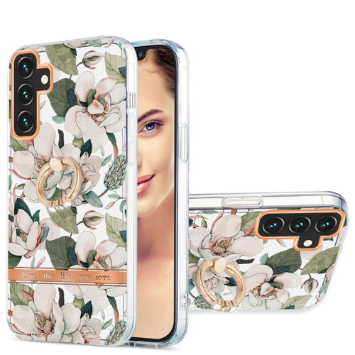 Samsung Galaxy A13 5G Ring IMD Flowers TPU Phone Case - Green Gardenia