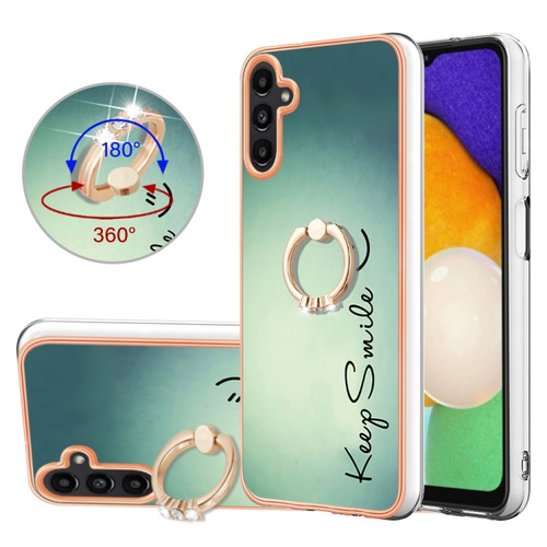 Samsung Galaxy A13 5G / A04s / M13 5G Electroplating Dual-side IMD Phone Case with Ring Holder - Smile