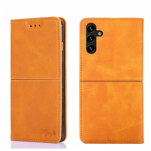 Samsung Galaxy A13 5G Cow Texture Magnetic Horizontal Flip Leather Phone Case - Light Brown