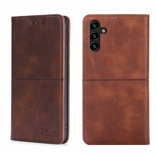 Samsung Galaxy A13 5G Cow Texture Magnetic Horizontal Flip Leather Phone Case - Dark Brown