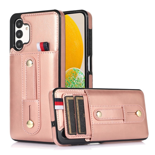 Samsung Galaxy A13 5G / 4G Wristband Kickstand Wallet Leather Phone Case - Rose Gold