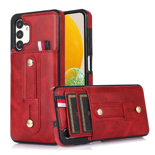 Samsung Galaxy A13 5G / 4G Wristband Kickstand Wallet Leather Phone Case - Red