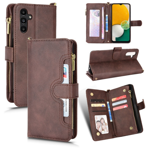 Samsung Galaxy A13 5G Litchi Texture Zipper Leather Phone Case - Brown