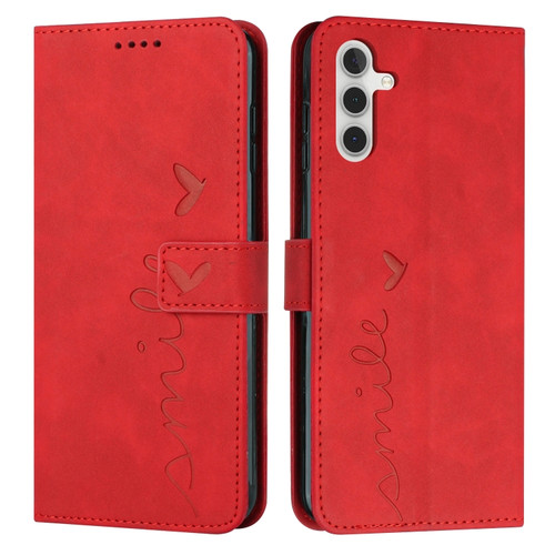 Samsung Galaxy A13 5G Skin Feel Heart Pattern Leather Phone Case - Red