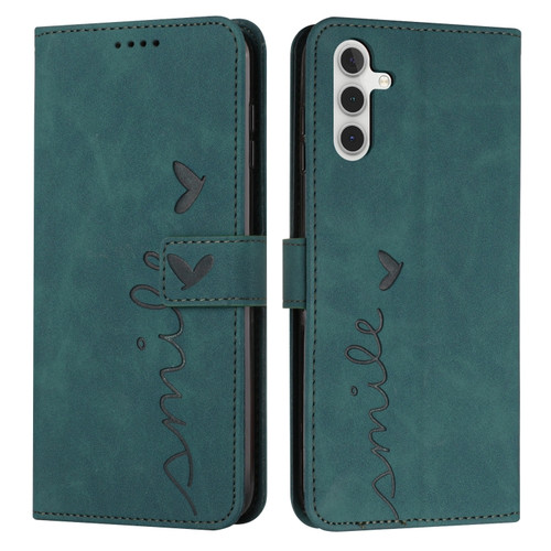 Samsung Galaxy A13 5G Skin Feel Heart Pattern Leather Phone Case - Green