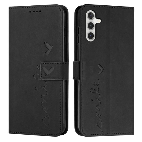 Samsung Galaxy A13 5G Skin Feel Heart Pattern Leather Phone Case - Black