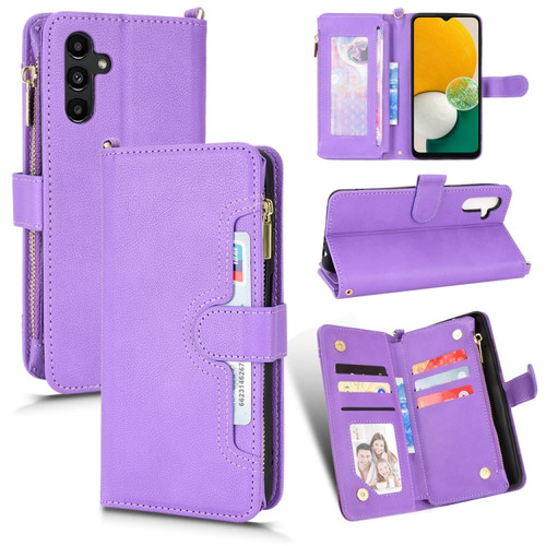 Samsung Galaxy A13 5G Litchi Texture Zipper Leather Phone Case - Purple