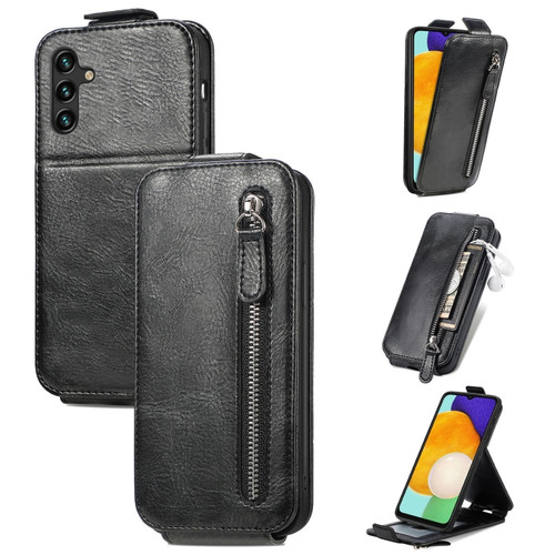 Samsung Galaxy A13 5G Zipper Wallet Vertical Flip Leather Phone Case - Black