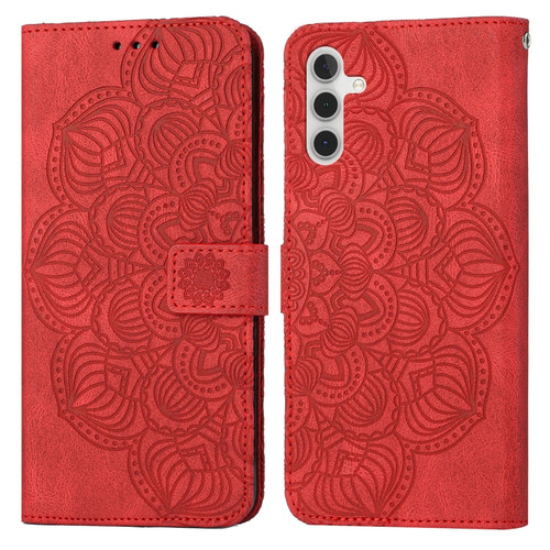 Samsung Galaxy A13 5G Mandala Embossed Flip Leather Phone Case - Red