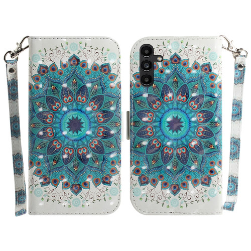 Samsung Galaxy A13 5G 3D Colored Horizontal Flip Leather Phone Case - Peacock Wreath