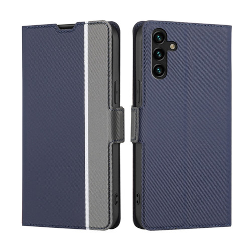 Samsung Galaxy A13 5G Twill Texture Side Button Leather Phone Case - Blue